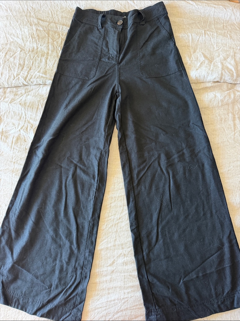 Size small Black Linen Wide-Leg Women's Pants